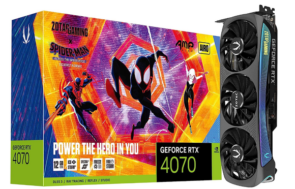 Zotac Gaming GeForce RTX 4070 AMP AIRO Spider-Man: Across The Spider-Verse Inspired Graphics Card Bundle, ZT-D40700F-10SMP