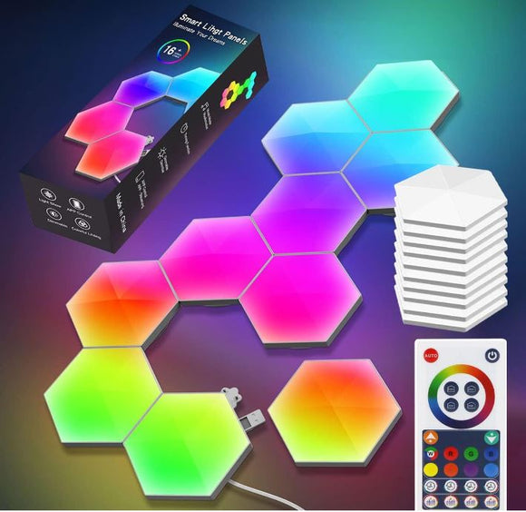 Hexagon LED Wall Lights - 10 Pack Gaming Lights, Smart Modular RGB-IC Honeycomb Light with APP Remote Control and Music Sync Gaming Setup Lighting Bars DIY Geometry Module for Game Room, Bedroom [Energy Class A]